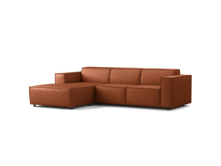 Ecksofa mit Longchair Braun Webstoff Liane 260cm Longchair davorstehend links Keine Funktion Modern