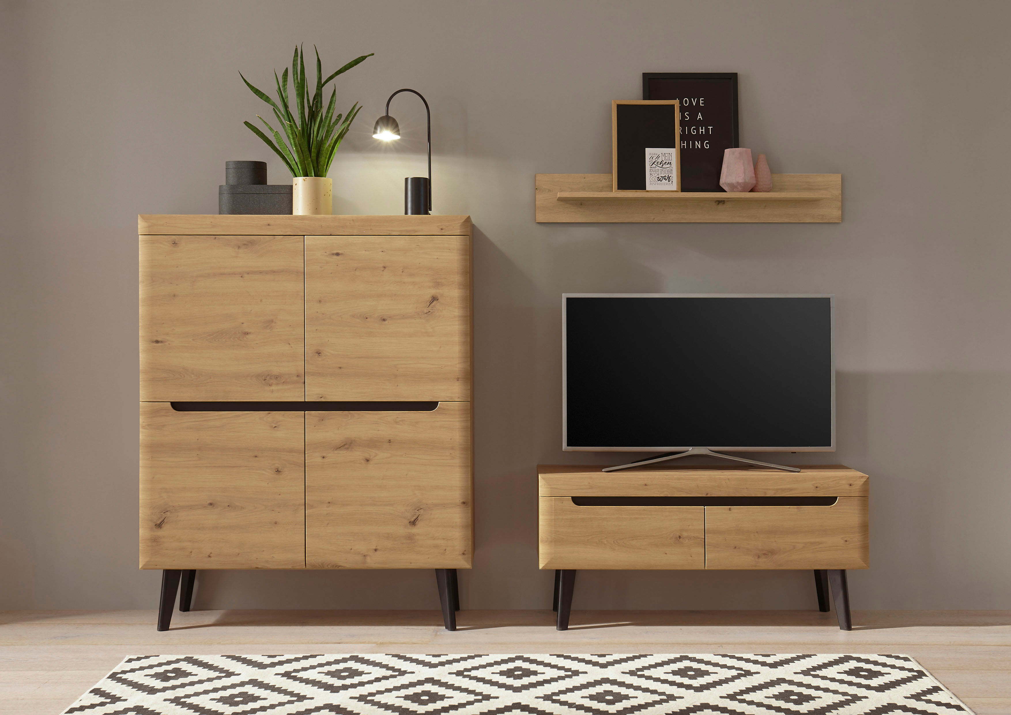 Wohnwand HOME AFFAIRE "Torge, Anbauwand, Schrankwand, Mediawand, Wohnzimmer-Set", braun (eiche), B:234cm H:170cm T:40cm, Holzwerkstoff, Kastenmöbel-Sets, Wohnwand eiche B/H/T: 234cmcm x 170cmcm x 40cmcm