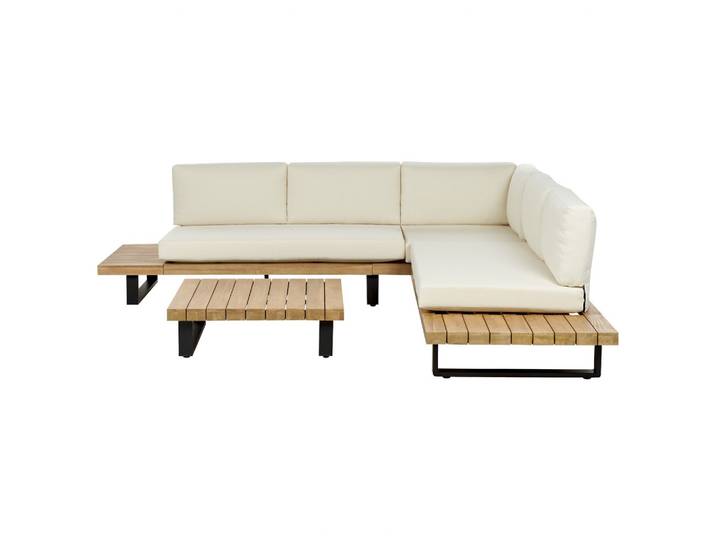 LOUNGE-SET 5-Sitzer hellbraun Auflagen cremeweiß Mykonos