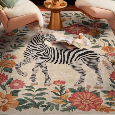 Well Woven Apollo Zebra Floral Animal Print Modern Flat Pile Area Rug