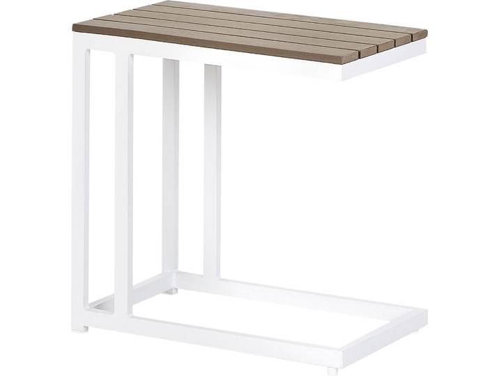BELIANI Garten Beistelltisch Hellbraun Kunstholz und Aluminium Rechteckig 60x35 cm Latten-Optik Lamellen-Optik Modern Terrasse Balkon Couchtisch