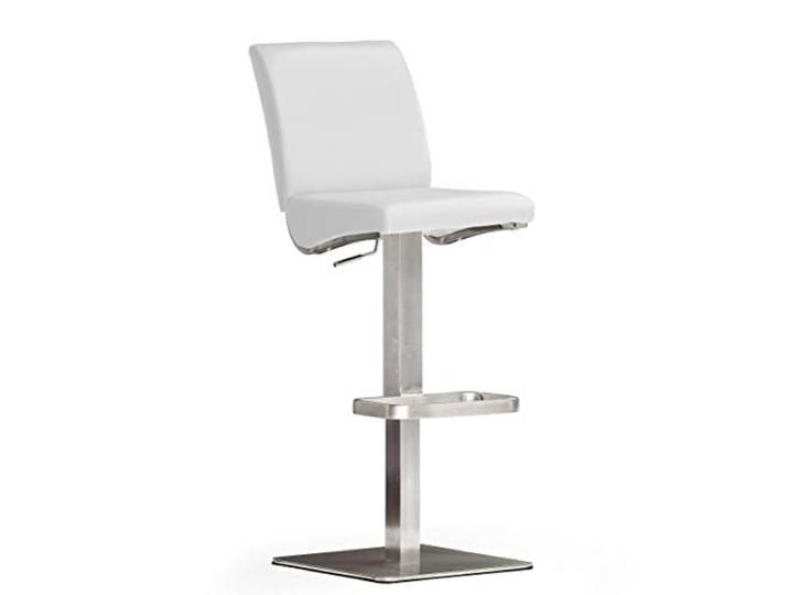Robas Lund Barhocker Weiß mit Lehne Barstuhl drehbar 180 Grad, Hocker höhenverstellbar, PU DI.AZ