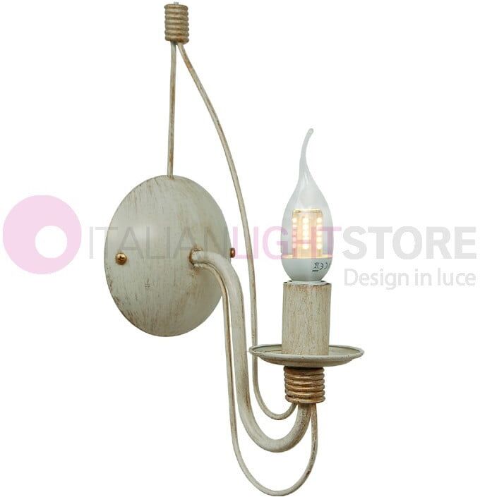 Fiammingo Applique Candelabro In Ferro Rustico - Avorio-Oro