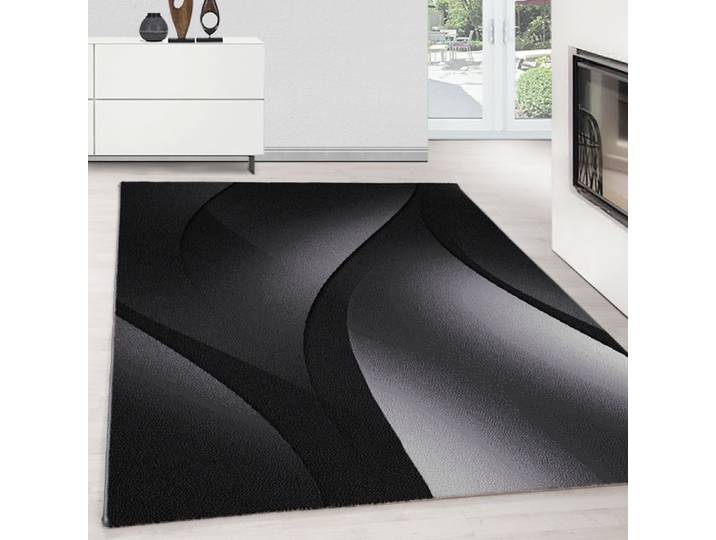 Teppium Tapis de Salon à style abstrait moderne Noir Tapis 200x290 cm - Poil Court Moelleux et Tendance