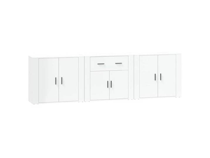 Fisinber Sideboard 3er Set Weiß 80x33x70 cm Holzwerkstoff Kommode Drei moderne Beistellschränke für Wohnzimmer und Flur. Vielseitige Abstellfläche für Dekoration und Zimmerpflanzen.