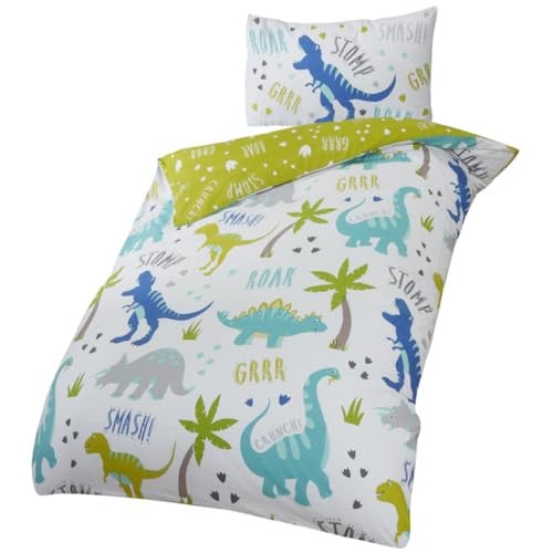 Roarsome Kidz Dinosaurus-beddengoedset, omkeerbaar, eenpersoons, 135 x 200 cm