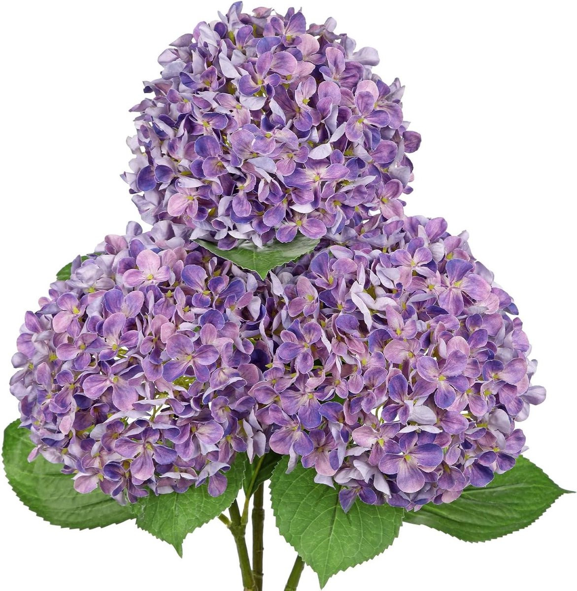 Set van 3 paarse kunstmatige hortensia bloemen van zijde, 67 cm