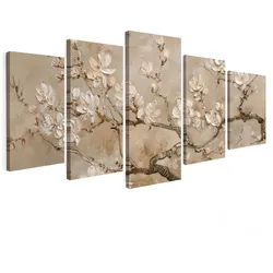 LEINWANDBILD 5er Set Beige - Blüte - Modern 200x100 cm