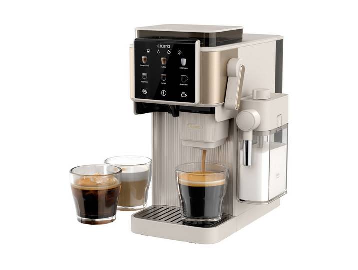 CIARRA Kaffeemaschine mit Mahlwerk Bohnen, Espressomaschine mit Milchaufschäumer(300 ml), 6 Kaffeeoptionen auf Knopfdruck, 15 Bar Pumpendruck CBSACM-D6, Touch-Displays mit 6 Mahlstufen, 1L Wassertank für Latte Cappuccino