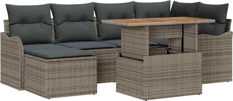 Modulares Garten-Sofa-Set, 7-teilig, mit Stauraum & wasserfesten Taschen, Poly-Rattan Grau, für 5 Personen, wetterfest, für Garten & Terrasse