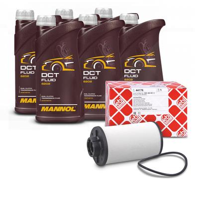 Febi Bilstein DCG Getriebeölfilter + 6x 1l Getriebeöl [Hersteller-Nr. 40279825] für Audi, Skoda, VW, Seat