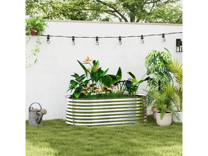Outsunny Carré Potager Surélevé Acier Galvanisé 160x80x56cm Argent