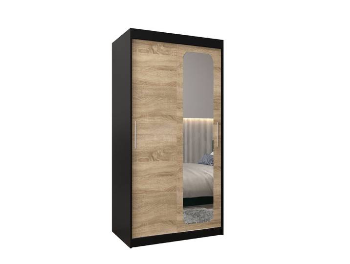 ABIKS MÖBEL Schwebetürenschrank Promo T2 Schlafzimmerschrank - mit Spiegel, Kleiderstange, Regalen