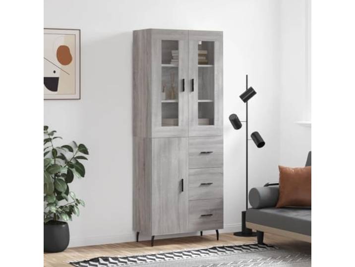 Graues Highboard Sonoma 69,5x34x180 cm - Elegantes Highboard mit Wandhalterung - Graues fürs Wohnzimmer - aus Holzwerkstoff mit Metallfüßen - mit Türen zur Aufbewahrung und viel