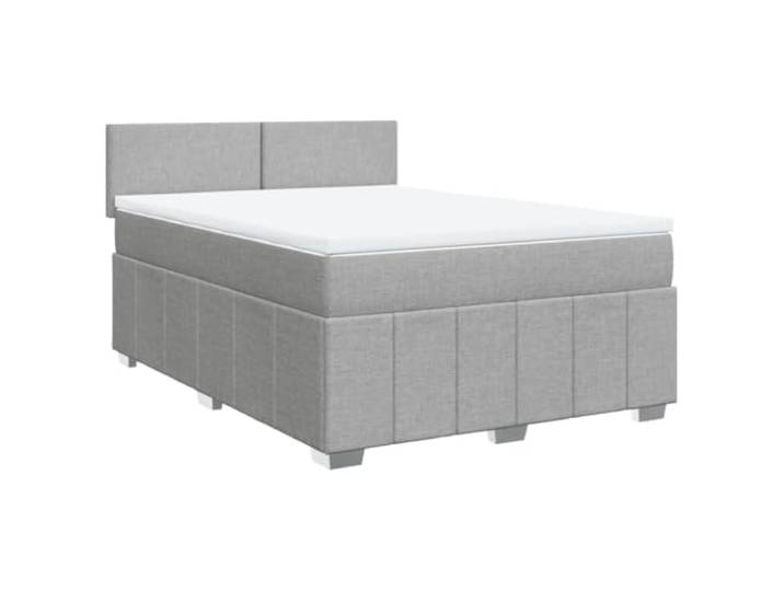 KKgypkn Boxspringbett mit höhenverstellbarem Kopfteil und Taschenfederkernmatratze 140x190 cm, hellgrau, Stoffbezug