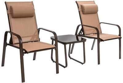 Costway 3 Pieces Patio Bistro Furniture Set with Adjustable Backrest-Brown