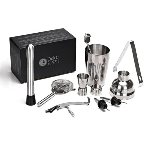Decopatent PRO Cocktail Set 10-delig - Rvs Barset met Shaker, Maatbeker, Stamper, Zeef, Mixer en Receptenboek