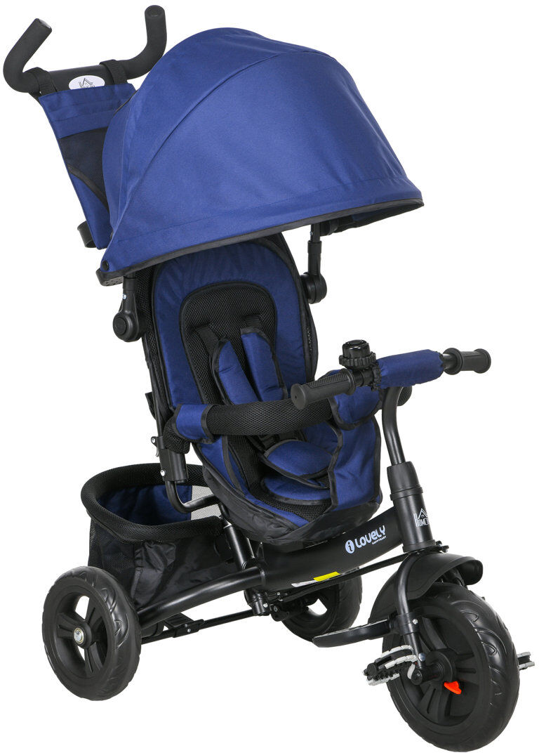 HOMCOM 4 in 1 Kids Trike, Stroller with Parent Handle Dark Blue