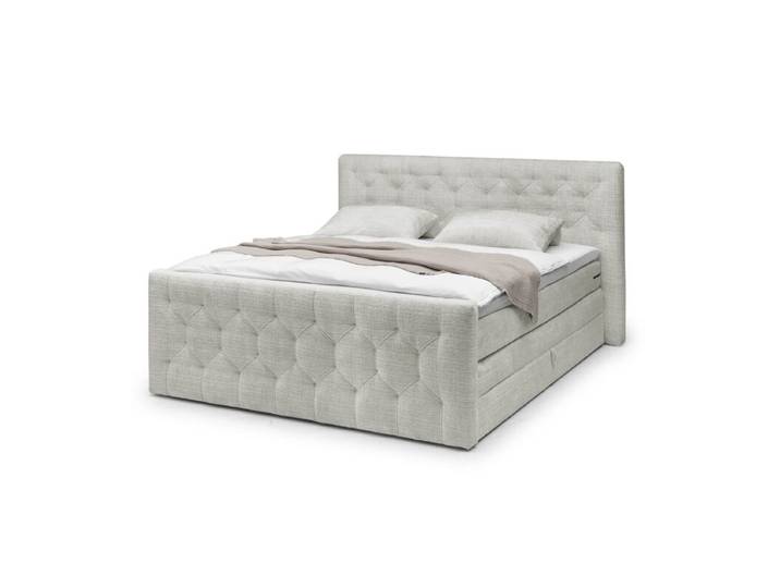 Trendstore Evellin Boxspringbett in Bouclé, inkl. 2 Matratzen und Topper - Cremona 04 Taupe Schlafzimmer, Kopfteil mit Steppung, mit Matratzen und Topper, bequeme Polsterung, trendiger Bouclébezug Modern, Zeitlos