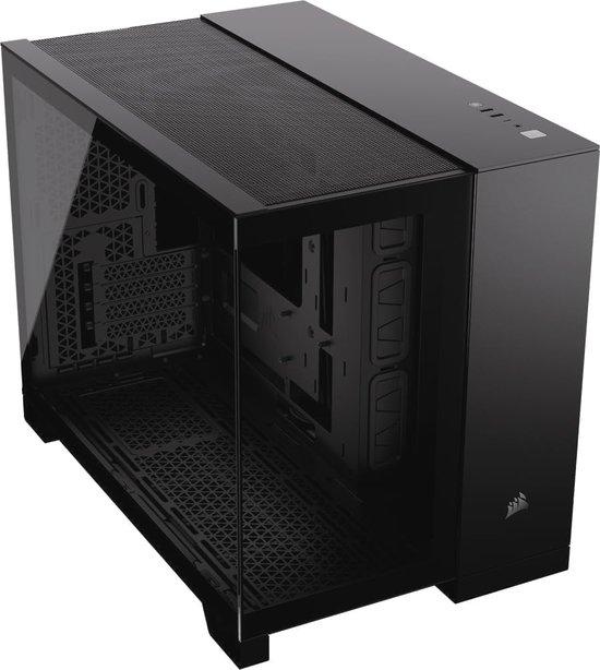 Famanu mATX PC-Gehäuse - Panoramaglas, umgekehrte Mainboard-Anschlusskompatibilität - Schwarz
