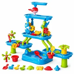 Relaxdays Wasserspieltisch Kinder 5 Etagen Zubehör Blau,Grün,Rot