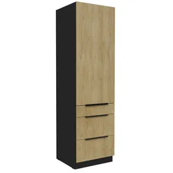 Küchen Hochschrank 60 cm CREMONA Eiche + Schwarz Küchenzeile Küchenblock Küche
