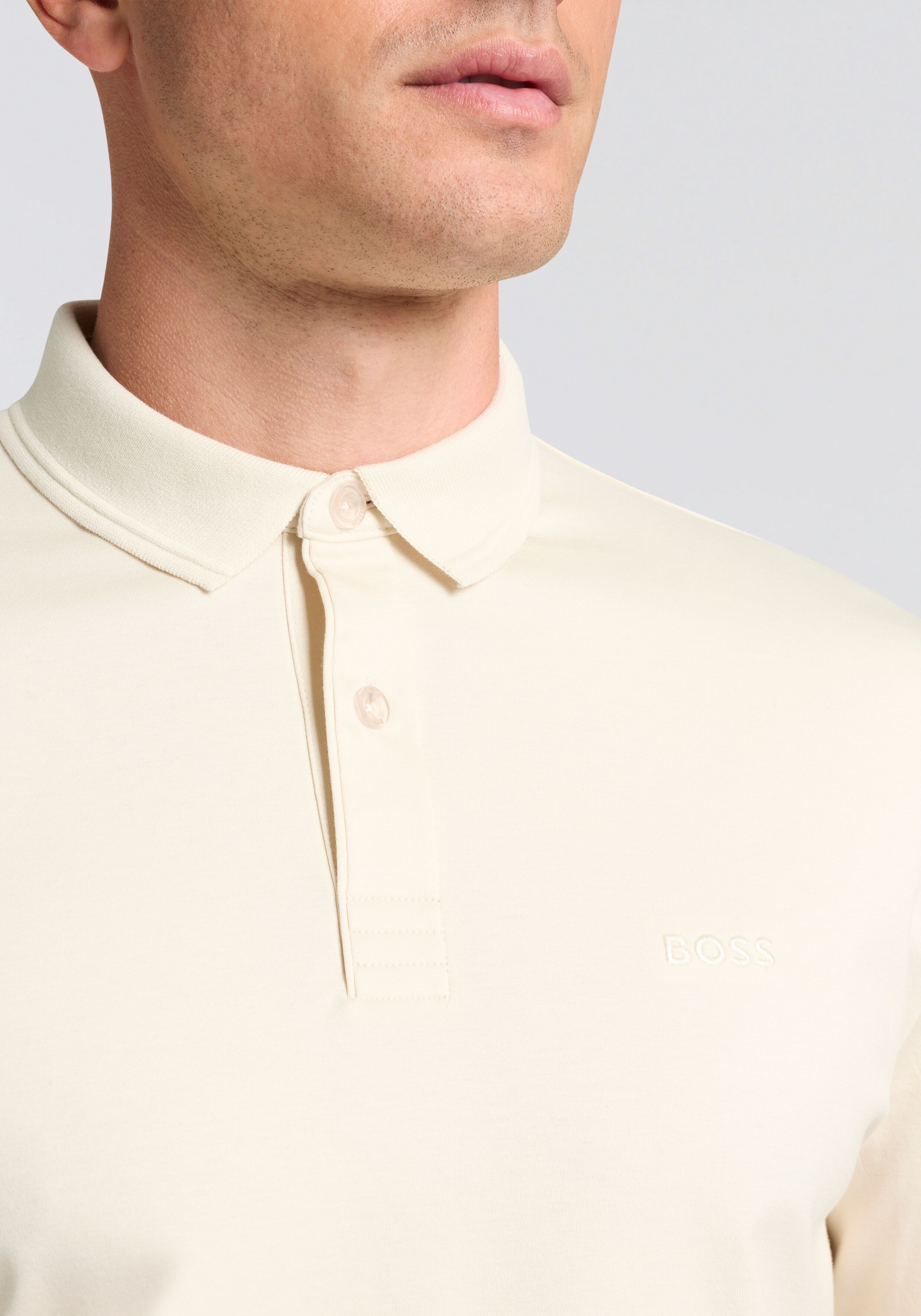 Langarm-Poloshirt BOSS GREEN "Pirol", Herren, Gr. 3XL, beige (open weiß131), Jersey, Obermaterial: 100% Baumwolle, unifarben, regular fit normal, abgesteppte Kante, Shirts Langarm-Poloshirt, Langarm, regular fit, Logo-Stickerei