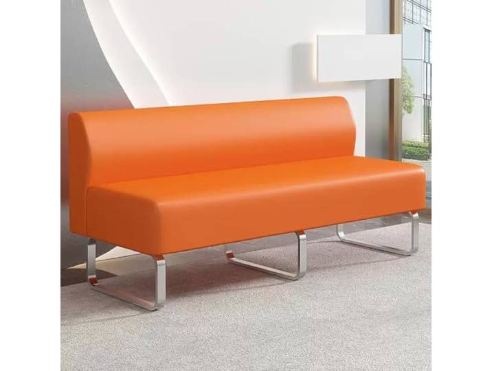 XGQXZWC Wartezimmer Sofa, Modernes PU-Leder Empfangssofa Sitzpolster aus Hochdichtem Schaumstoff, Massivholzrahmen, Armlehnenloses 2-Sitzer Sofa(Orange,140cm/55in)