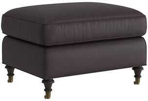 Maggie Leather Ottoman - Espresso Leather, Espresso Flannel - Ballard Designs