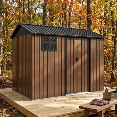 Fundinbaths 8x6 FT Galvanized Steel Storage Shed with Sliding Door, Outdoor Metal Tool Shed with Window and Vents