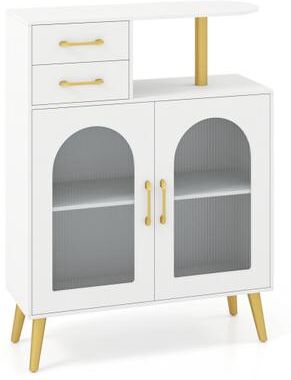 Costway Modern Buffet Cabinet Sideboard with Translucent Doors and Open Shelf-White