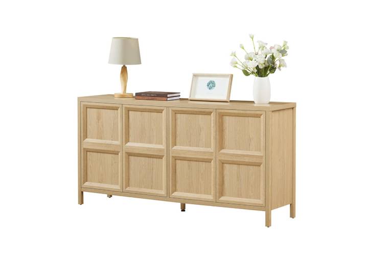 Evryae Sideboard Aufbewahrungsschrank mit Drucköffnung und Leisem Schließsystem,für Wohnzimmer,Eiche 160X40X80 Cm, Eichefarben, 2 Fächer, Rechteckig,Rechteckig, eckig, 160x80x40 cm, Kleinmöbel, Kommoden, Sideboards