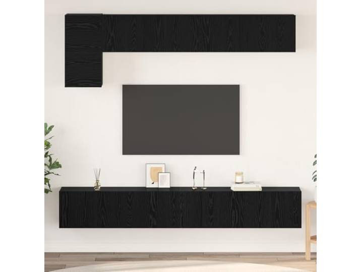 HEFZGDB Wandmontierter TV-Schrank mit Regal 5-teilig Schwarz Eiche 100x30x30 cm Aufbewahrungsschrank Stauraum Holzwerkstoff moderner Look Wohnzimmer