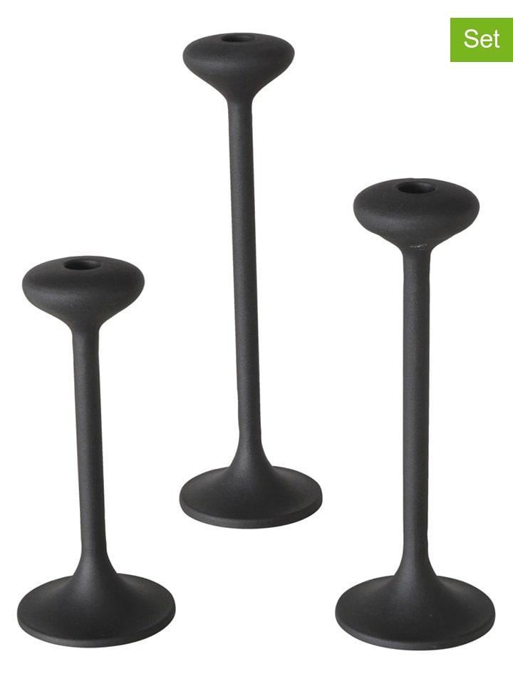 Boltze 3er-Set: Kerzenhalter ''Leos'' in Schwarz - onesize