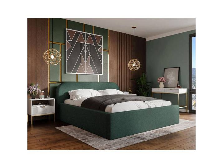 Orane - lit coffre king size - 180x200 cm - en tissu bouclette - Vert