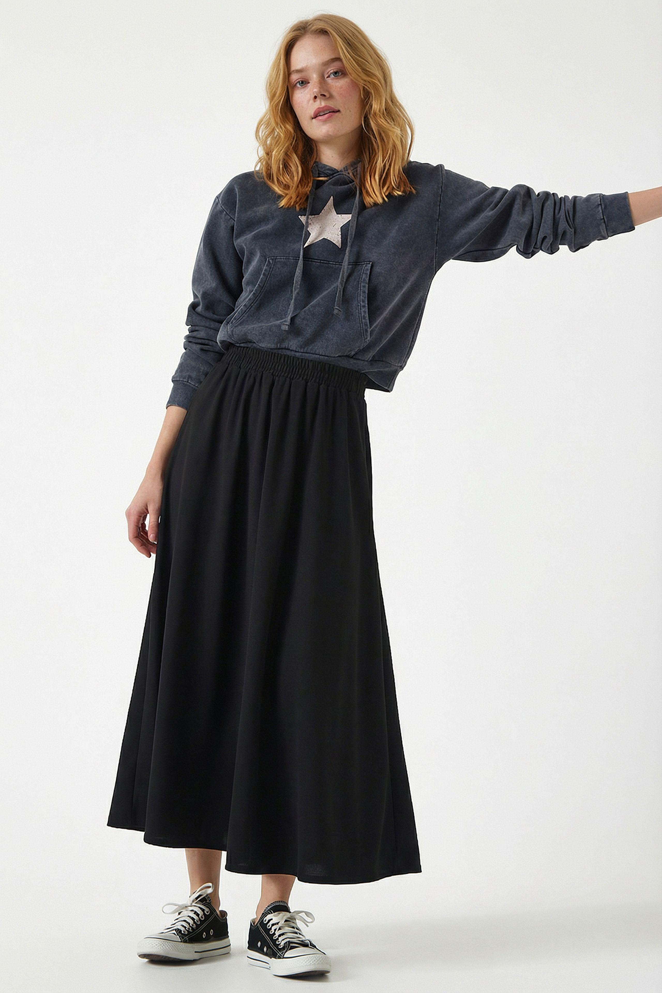 Elastischer Taillen-Maxi-Rock