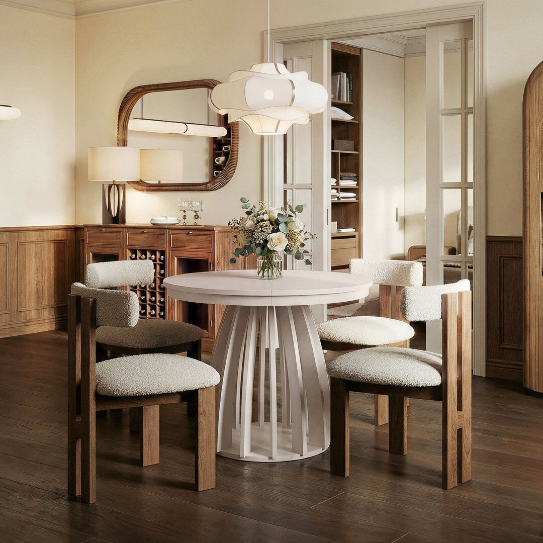 Norden Home 180 cm Extendable Round Dining Table Beige/Beige