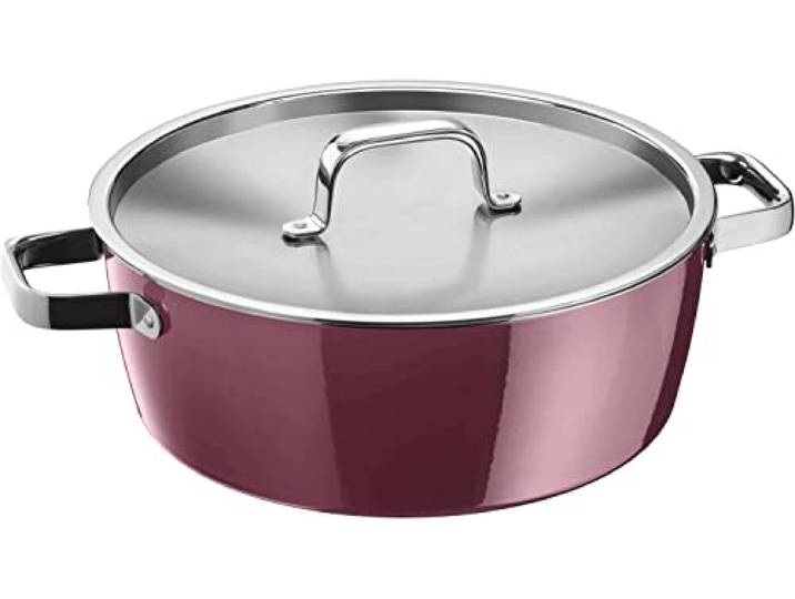 WMF Fusiontec Aromatic Schmorpfanne 28 cm hoher Rand, Bräter 5,9l Induktion, Deckel mit Kondensationsnoppen, High-Tech Keramik, kratzfest, rot