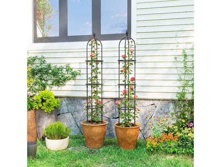 Outsunny Tuteur Jardin 2Pcs 174cm Acier Support Plantes Grimpantes