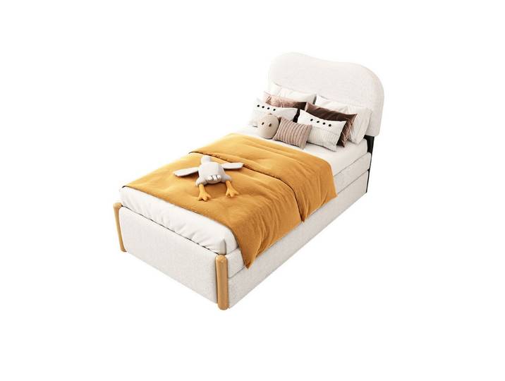 HAUSS SPOLE Kinderbett 90x200cm mit ausziehbares Rollbett, minimalistische Design, weiß (gepolstert, mit praktischem ausziehbares Rollbett, minimalistische Formgebung, 90x200cm), ohne Matratze