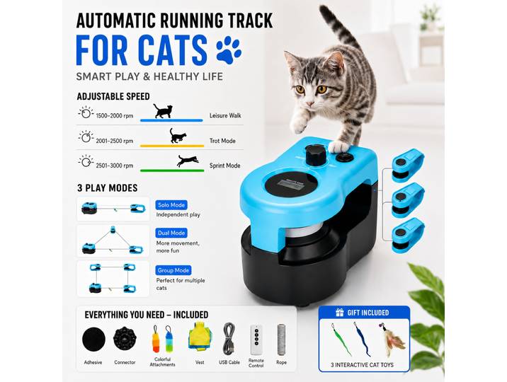 Jouet de course pour chat télécommandé, vitesse réglable, jouet automatique de poursuite pour chat, jeu de course pour chat avec itinéraire personnalisable DIY, jouet interactif pour chat rechargeable