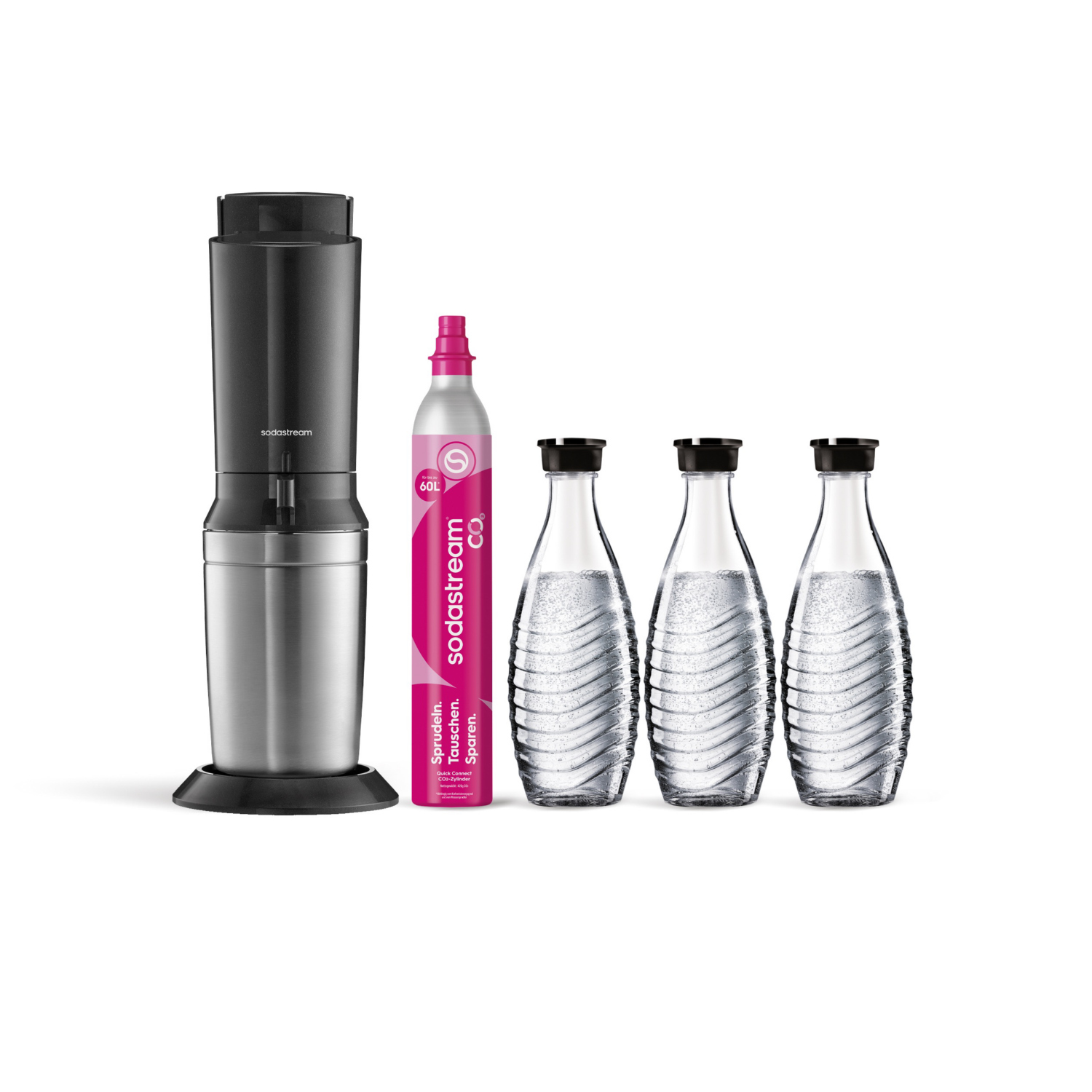 Sodastream CRYSTAL 3.0 Wassersprudler Vorteilspack mit 3 Glaskaraffen, schwarz 1016413490
