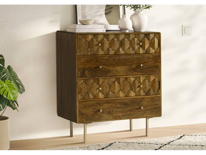 Sideboard 90x105cm 'Kalani' Mango massiv Füße braun oder goldfarbig