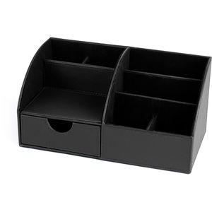 Pavo Schreibtisch-Organizer 8002498, Premium, Leder, 6 Fächer und 1 Schublade, schwarz