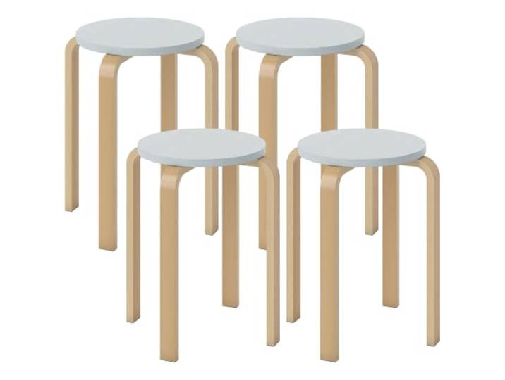HOMCOM 4er Set Hocker Stapelbar Esszimmerhocker, Runde Kleiner Hocker, Küchenhocker für Esszimmer Wohnzimmer, 120 kg Belastbarkeit, Grau