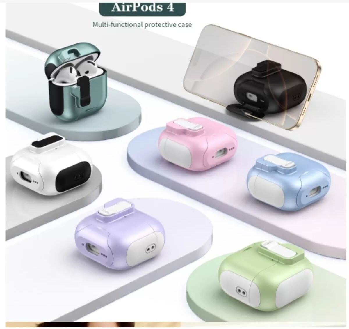 INF Schwarze TPU Schutzhülle kompatibel mit AirPods 4 mit Standfunktion