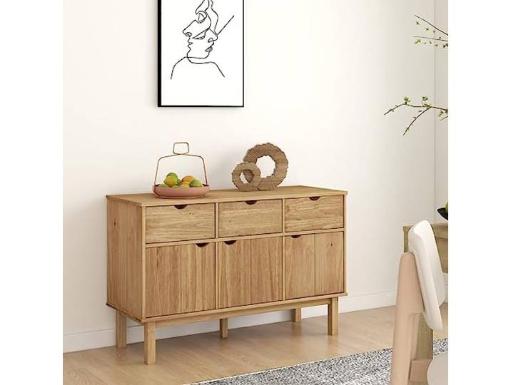 HEFZGDB Klassisches Sideboard aus massiver Kiefer mit reichlich Stauraum für Wohnzimmer, Beistellschrank mit Schubladen und Türen, stabiles Sideboard mit Wandhalterung im skandinavischen