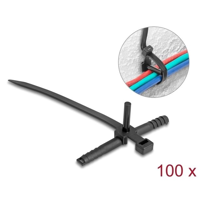 Delock Kabelbinder mit Dübel L 150 x B 7,0 mm schwarz 100 St (Kunststoffkabelbinder, 150 mm, 100 Stk.) (18914)