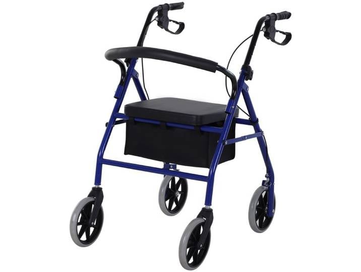 YWJ Marcheur pliable pour adultes avec rangement siège et freins 65x53x79-89 cm bleu et noir