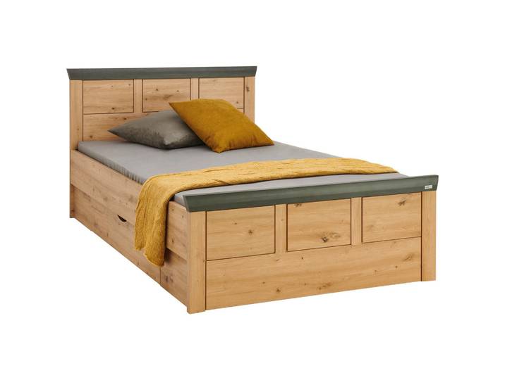 Hom`in Bett, Eichefarben, Dunkelgrau, 120x200 cm, Schlafzimmer, Betten, Doppelbetten